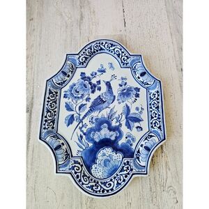 Koninklijke porcelain blue delft parakeet bird platter‎ plate unique